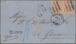 Hamburg - Marken Und Briefe: 1864, 2 S Orangerot, Waagerechtes Paar, Entwertet Mit Blauem Vierstrich - Hambourg