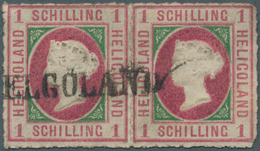 Helgoland - Marken Und Briefe: 1867, 1 S Rosakarmin/dunkelgrün Im Waagerechten Paar Mit Zentrischem - Heligoland
