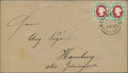 Helgoland - Marken Und Briefe: 1890, 1 1/2 F. / 10 Pf. Bläulichgrün/karmin, 2 Stück Als Paar Geklebt - Heligoland