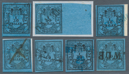 Oldenburg - Marken Und Briefe: 1852: 1/30 Th. Schwarz Auf Blau, Type I, Lot Von 7 Ausgesuchten Exemp - Oldenburg