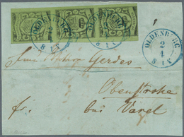 Oldenburg - Marken Und Briefe: 1859/61: ⅓ Gr. Schwarz Auf Grün, Senkrechter Dreierstreifen, Farbfris - Oldenbourg