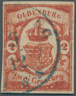 Oldenburg - Marken Und Briefe: 1861: 2 Gr. Rot, Farbfrisch, Vollrandig, Blauer K2 «OLDENBURG 9 12», - Oldenbourg