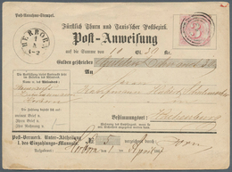 Thurn & Taxis - Marken Und Briefe: 1866, POST-ANWEISUNG Mit Rosa 3 Kr. Zentrisch Farbig Durchstochen - Other & Unclassified