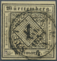 Württemberg - Marken Und Briefe: 1851, 1 Kr Schwarz Voll/breitrandiges Kabinettstück Auf Mittelgraug - Autres & Non Classés