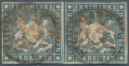 Württemberg - Marken Und Briefe: 1857, Wappen 18 Kr. Blau Mit Seidenfaden Im Waagrechten PAAR Mit K3 - Otros & Sin Clasificación