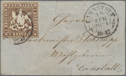 Württemberg - Marken Und Briefe: 1859, 1 Kr. Dunkelbraun Ohne Seidenfaden Auf Mini-Couvert (48x80 Mm - Altri & Non Classificati