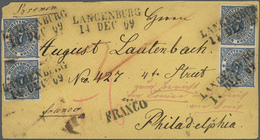 Württemberg - Marken Und Briefe: 1869, Ovalausgabe 7 Kr. Blau Zwei Paare Auf Brief Nach USA Mit L2 " - Other & Unclassified