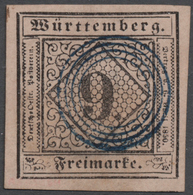 Württemberg - Stumme Stempel: TÜBINGEN 1851: 9 Kreuzer Schwarz Auf Mattrosa, Farbfrisches Und Allsei - Autres & Non Classés