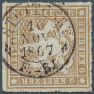 Württemberg - Zweikreisstempel: STUTTGART F.-B I 10 NOV 1867, Seltener Zier-K2 Zentrisch Auf 9 Kr. G - Otros & Sin Clasificación