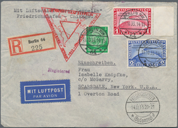 Deutsches Reich - 3. Reich: 1933, 1 RM Und 2 RM Chicagofahrt Mit Beifrankatur 5 Pfg. Hindenburg Auf - Used Stamps