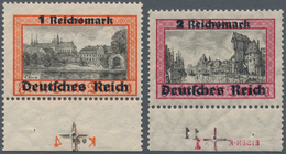 Deutsches Reich - 3. Reich: 1939, 1 RM. Aufdruckausgabe, Unterrandstück Mit Plattennummer/Druckerzei - Usati