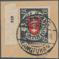 Danzig: 1924, 25 Pfg. Staatswappen Dunkeltürkisgrau/zinnoberrot, Randstück Mit HAN "328" Auf Briefst - Andere & Zonder Classificatie