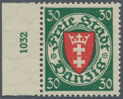 Danzig: 1924, 30 Pfg. Staatswappen Dunkelopalgrün/dunkelrosa, Randstück Mit HAN "1032", Postfrisch, - Other & Unclassified