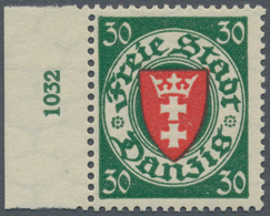 Danzig: 1924, 30 Pfg. Staatswappen Dunkelopalgrün/dunkelrosa, Randstück Mit HAN "1032", Postfrisch, - Andere & Zonder Classificatie