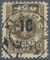 Memel: 1923, 10 C. Auf 400 M. Dunkelolivbraun Mit Aufdruckfehler "linker Zierbalken Zu Ca. 1/4 Ausge - Memel (Klaipeda) 1923