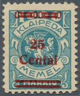 Memel: 1923, Freimarke Von Memel Mit Geändertem Bdr.-Aufdruck, 25 C Auf 1000 M Grünlichblau Als Post - Memel (Klaïpeda) 1923