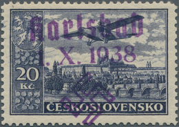 Sudetenland - Karlsbad: Flugpostmarke 20 Kč Schwarzblau, Zähnung L 13¾, Mit Dunkelbläulichviolettem - Région Des Sudètes