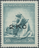 Sudetenland - Niklasdorf: Sonderausgabe "Muttertag", 50 H + 50 H Mit Aufdruck "2 Kč", Grünblau, Unge - Sudetenland