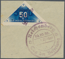 Sudetenland - Reichenberg: 1938, 50 H. Zustellungsmarke Schwärzlichultramrin Mit Stempel "REICHENBER - Sudetes