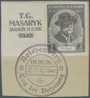 Sudetenland - Reichenberg: 1938, 2 Kc. Tod Von Masaryk Mit Zierfeld Links (dieses Ohne Aufdruck) Und - Région Des Sudètes