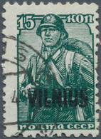 Dt. Besetzung II WK - Litauen: 1941, 15 K. Graugrün, Mit Doppeltem Aufdruck „VILNIUS”, Gestempelt, D - Occupation 1938-45