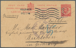 Lagerpost: Ruhleben: Incoming Mail: 1914, 1 D. Ganzsachenkarte Aus "BELFAST DEC.23" Mit Schwarzem EK - Autres & Non Classés