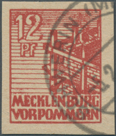 Sowjetische Zone - Mecklenburg-Vorpommern: 1946, 12 Pfg. Abschiedsserie Braunrot Ungezähnt, Gestempe - Other & Unclassified