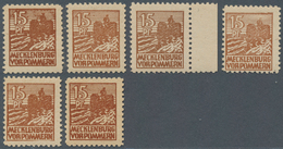 Sowjetische Zone - Mecklenburg-Vorpommern: 1946, 15 Pfg. Abschiedsserie 6 Marken In Verschiedenen Fa - Andere & Zonder Classificatie