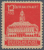 Sowjetische Zone - Ost-Sachsen: 1946, Wiederaufbau 12+88 Pf Lebhaftrot, Seltener PPROBEDRUCK Auf Gra - Other & Unclassified