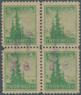 Sowjetische Zone - Thüringen: 1945, 5 Pfg. Grün Mit Spargummi Auf Sehr Dünnem Papier, Viererblock Ge - Altri & Non Classificati