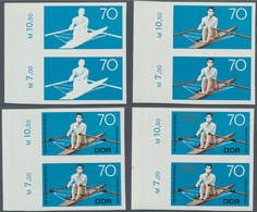 DDR: 1968, Olympische Sommerspiele Mexico 70 Pf. 'Rudern (Einer)' In 4 Verschiedenen Ungezähnten Sen - Collections