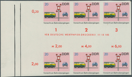 DDR: 1969, Sicherheit Im Straßenverkehr 20 Pf. 'Vorsicht An Bahnübergängen' In 7 Verschiedenen Ungez - Collections