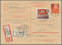 DDR - Ganzsachen: 1952, 20 A. 30 Pf Rot Köpfe Ganzsachenkarte Mit Zusatzfrankatur 60 Pf Marx-Gedenkt - Andere & Zonder Classificatie