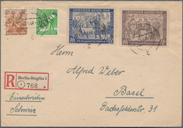 Berlin: 1948, 10 Pfg. Schwarzaufdruck In Mischfrankatur Mit SBZ 50 Pfg. Und 16 Pfg. Leipziger Messe - Usati