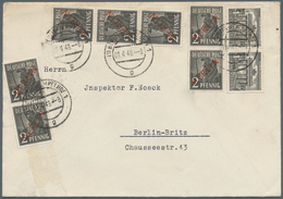 Berlin: 1949 (1.4.), Rotaufdruck 2 Pf. (7 Werte In 2 Paaren + 1 Dreierstreifen) In Mischfrankatur Mi - Oblitérés