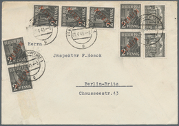 Berlin: 1949 (1.4.), Rotaufdruck 2 Pf. (7 Werte In 2 Paaren + 1 Dreierstreifen) In Mischfrankatur Mi - Usados