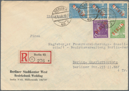 Berlin: 1949, Rotaufdruck 10 Pf., 6 Pf. Sowie 3 X 20 Pf. (Dreierstreifen Oder Rs. 'Dreierblock') Jew - Usati