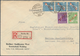 Berlin: 1949, Rotaufdruck 10 Pf., 6 Pf. Sowie 3 X 20 Pf. (Dreierstreifen Oder Rs. 'Dreierblock') Jew - Gebruikt