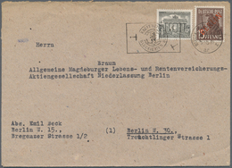 Berlin: 1949 (24.3.), Rotaufdruck 15 Pf. In Mischfrankatur Mit Bauten 1 Pf. Als Portogerechtes 16 Pf - Oblitérés