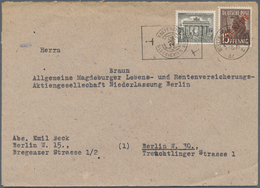 Berlin: 1949 (24.3.), Rotaufdruck 15 Pf. In Mischfrankatur Mit Bauten 1 Pf. Als Portogerechtes 16 Pf - Gebruikt