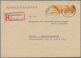 Berlin: 1949 (22.8.), Rotaufdruck 25 Pf. Senkr. Paar Auf R-Brief Von Berlin-Friedenau Nach Berlin-Ch - Usati