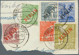Berlin: 1949, 1 Mark Rotaufdruck Im Mischfrankatur Schwarz/Rot Auf Briefstück "Berlin-Spandau 22.3.4 - Oblitérés