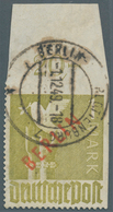 Berlin: 1949, 1 M. Rotaufdruck Oben Und Rechts Ungezähnt, Sauber Gestempeltes Exemplar Mit Oberrand - Oblitérés