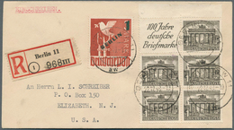 Berlin: 1949, Grünaufdruck 1 Mk Mit Heftchenblatt 100 Jahre Deutsche Briefmarke Und 5 X 1 Pfg. Brand - Oblitérés