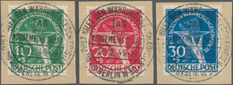 Berlin: 1949, Währungsgeschädigte Kompl. Satz Sauber Auf Briefstücken Mit Einheitlichem Zentrischem - Used Stamps