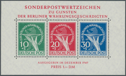 Berlin: 1949, Währungsgeschädigten-Block, Postfrisch Mit Plattenfehlern Beim 10 Pf.-Wert 'Bruch Im C - Usati