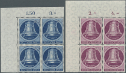 Berlin: 1951, Glocke Links, 5 Werte Kompl. Im Viererblock Aus Der Linken Oberen Bogenecke, ME 400,-+ - Usati