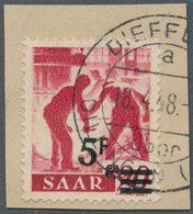 Saarland (1947/56): 1947, Urdruck 5 Fr Auf 20 Pf Sauber Gestempelt Auf Kleinem Briefstück, Doppelt S - Used Stamps