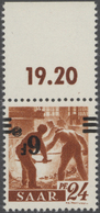 Saarland (1947/56): 1947, 6 F. Auf 24 Pfg. Postfrisch Mit Kopfstehendem Aufdruck Geprüft Ney BPP. - Gebraucht