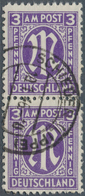 Bizone: 1945/1946, 3 Pfg. AM-Post Blauviolett Mit Zähnung L 11 1/2 Im Senkrechten Paar Mit Stempel S - Otros & Sin Clasificación